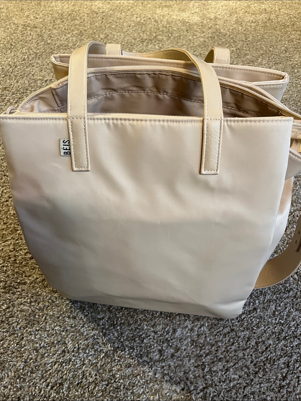 BEIS Cream Nylon Tote with Top Handles